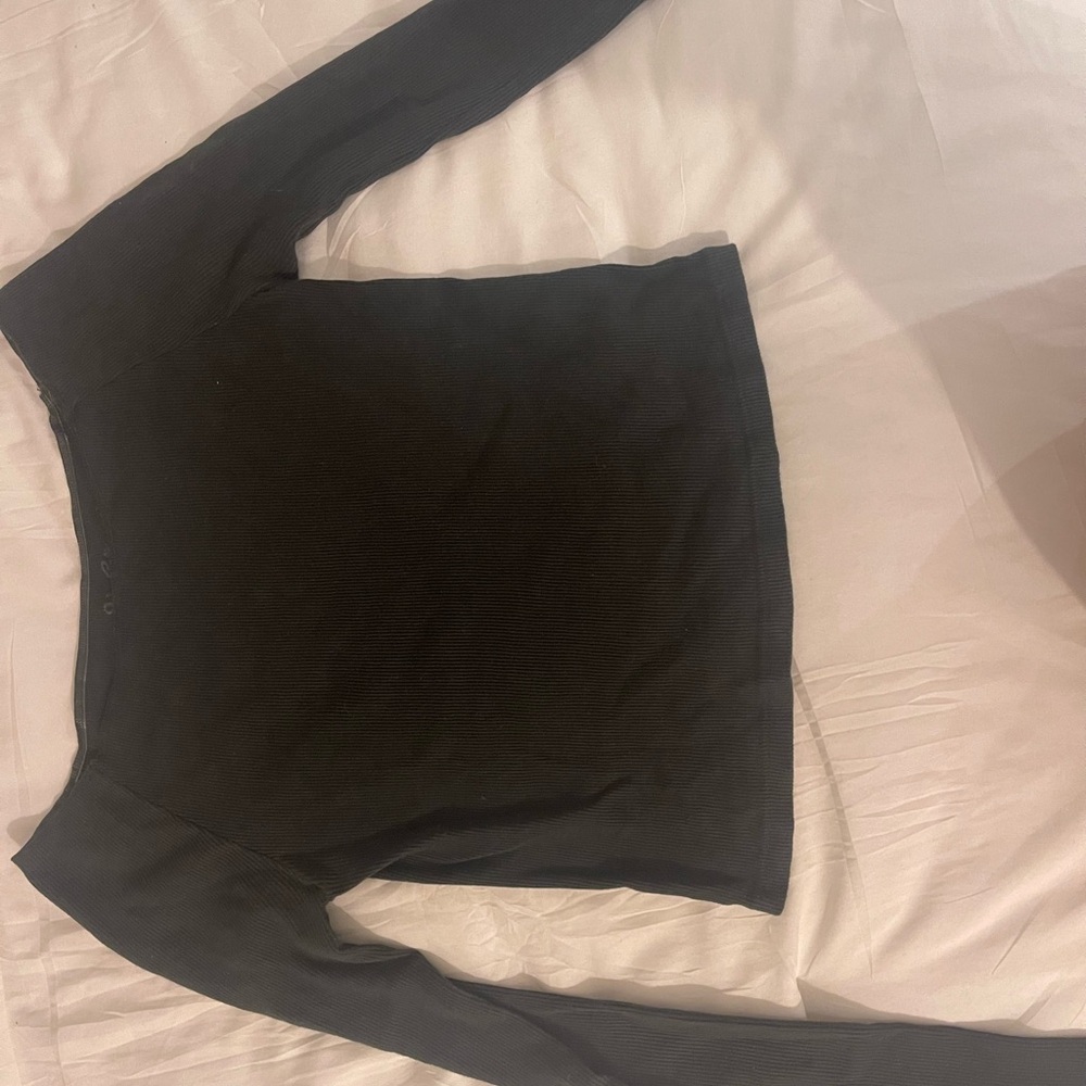 Dark Green Off The Shoulder Ribbed Long Sleeve Top